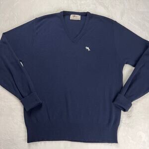 Steeplechase vintage V-neck Acrylic sweater men's size Large Navy Blue